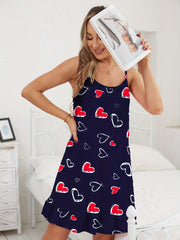 Heart Print Cami Pajama Dress Spaghetti Strap Nightdress Women's Sleepwear