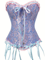 Strapless Corset Bustier Tummy Control Lace Up Jacquard Body Shaper