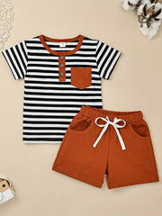 Baby Casual Striped Pocket T-shirt & Shorts Set for Summer