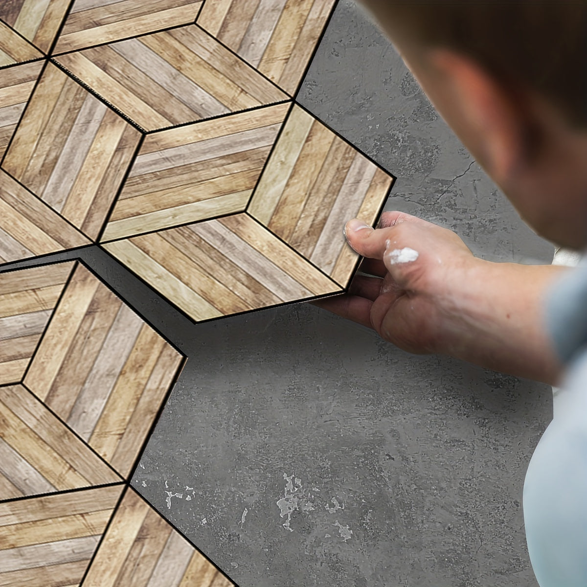 11pcs Wood Grain Hexagonal Floor Stickers Waterproof Anti-slip Home Decoration