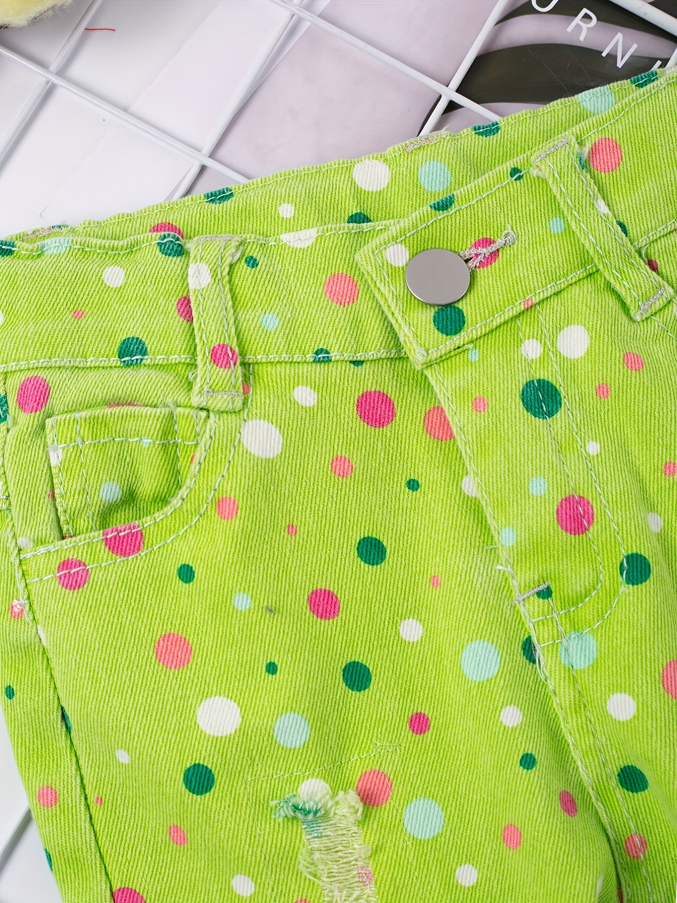 Toddler Girls Polka Dot Ripped Jean Flare Pants Set