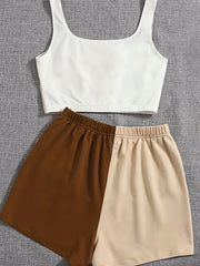 Sleeveless Crop Tank Top & Elastic Waist Shorts Set