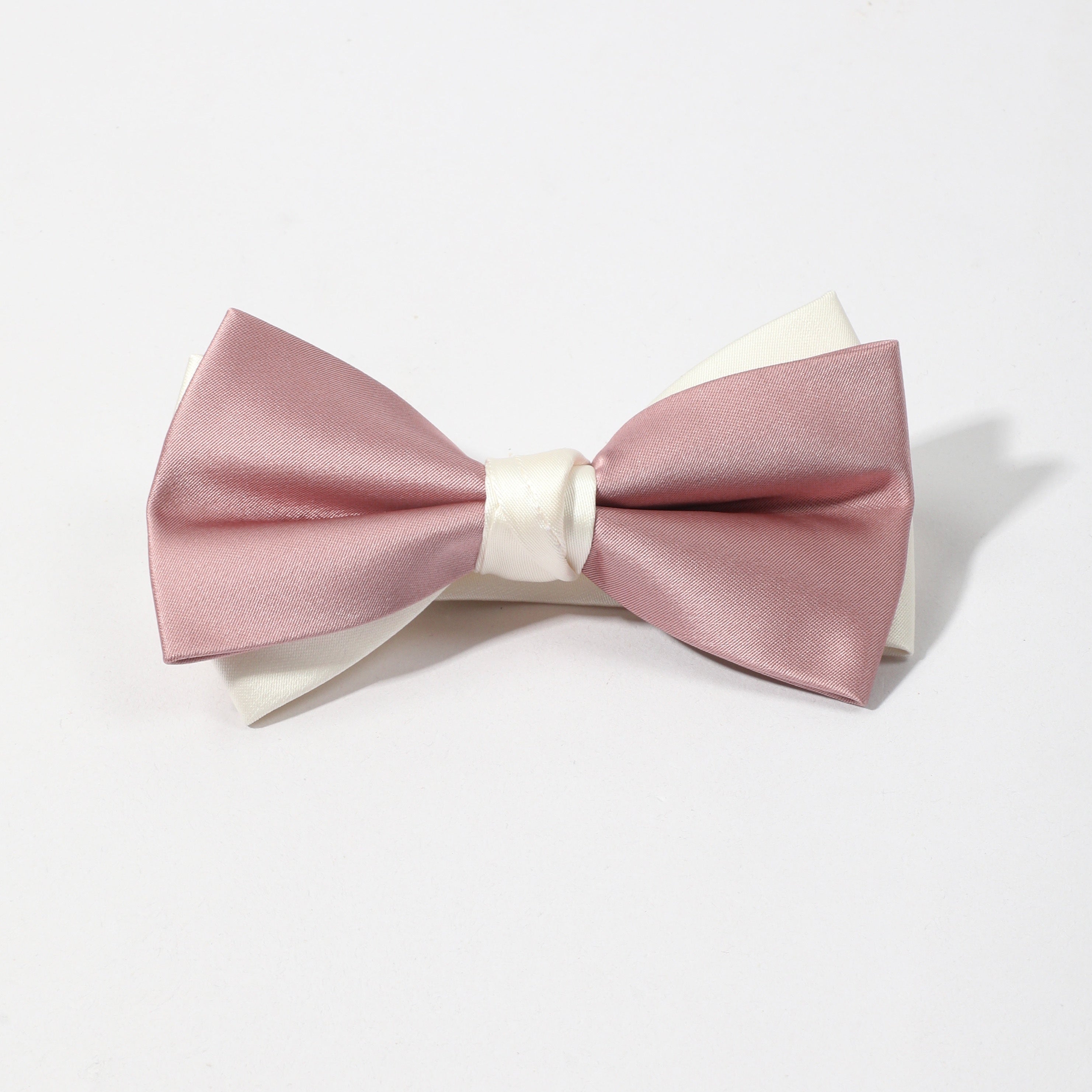 Double Layer Pink Bow Tie Necktie Classic Pre-Tied Shirt Tie for Women