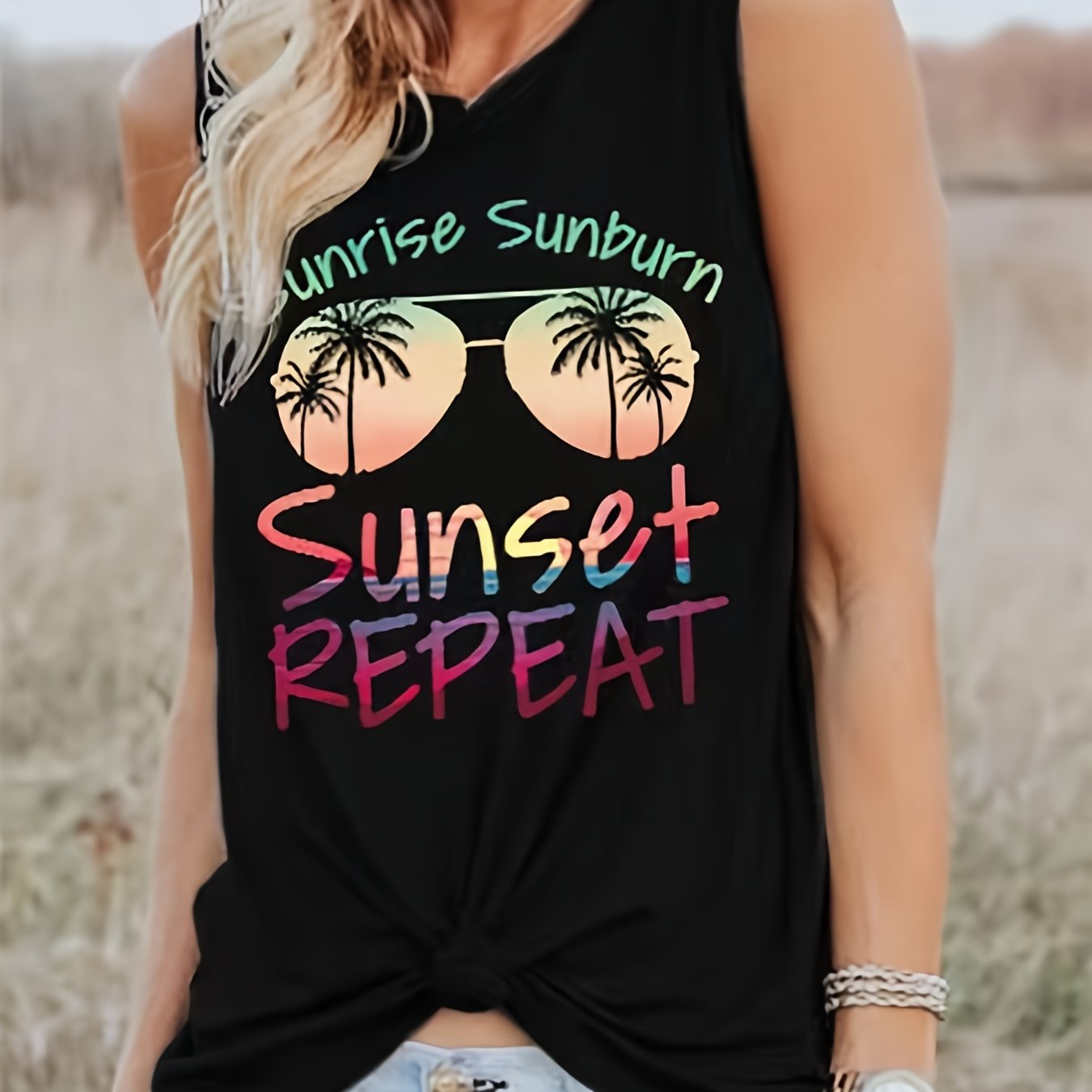 Graphic & Letter Print Tank Top Women's Clothing