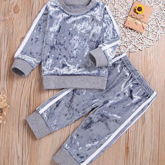 Velvet Baby Set Pullover Top Pants Spring Autumn 2pcs