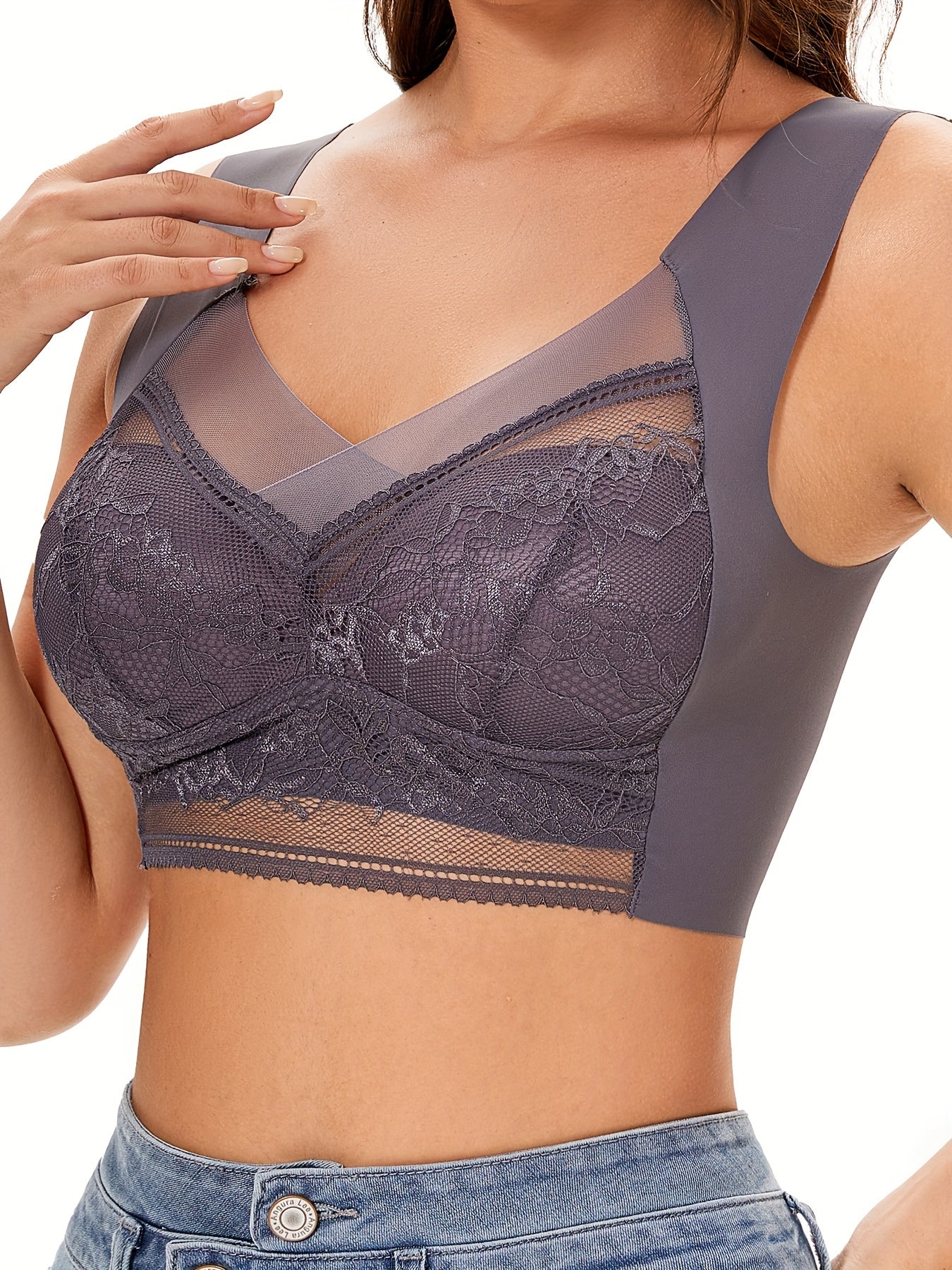 3pcs Wireless Lace Bra Full Coverage Women's Lingerie Set