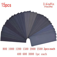 15pcs 400-3000 Fine Sandpaper Assortment Wet Dry Sand Paper Variety Pack