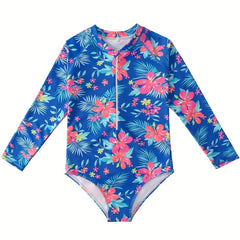 Girls' 3D Print Swimsuit for Beach Vacations & Sun Protection