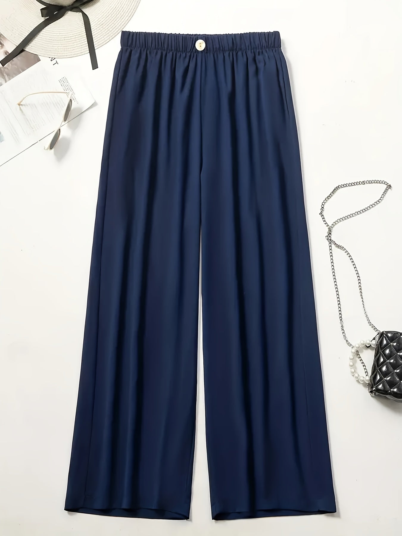 Wide Leg Casual Pants Elastic Waist Loose Fit