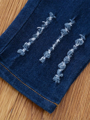 Girls Cartoon Embroidered Denim Trousers