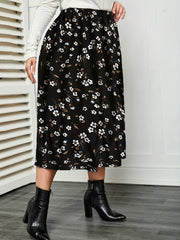 Floral Print Maxi Skirt High Rise Elastic Pleated
