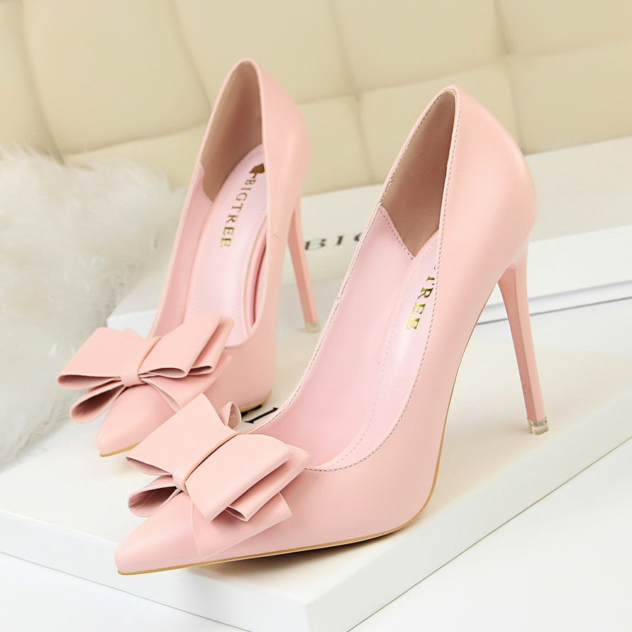Women's Bowtie High Heel Pumps Pointed Toe Party Dress Heels