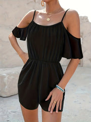 Cold Shoulder Romper Jumpsuit Cinched Waist