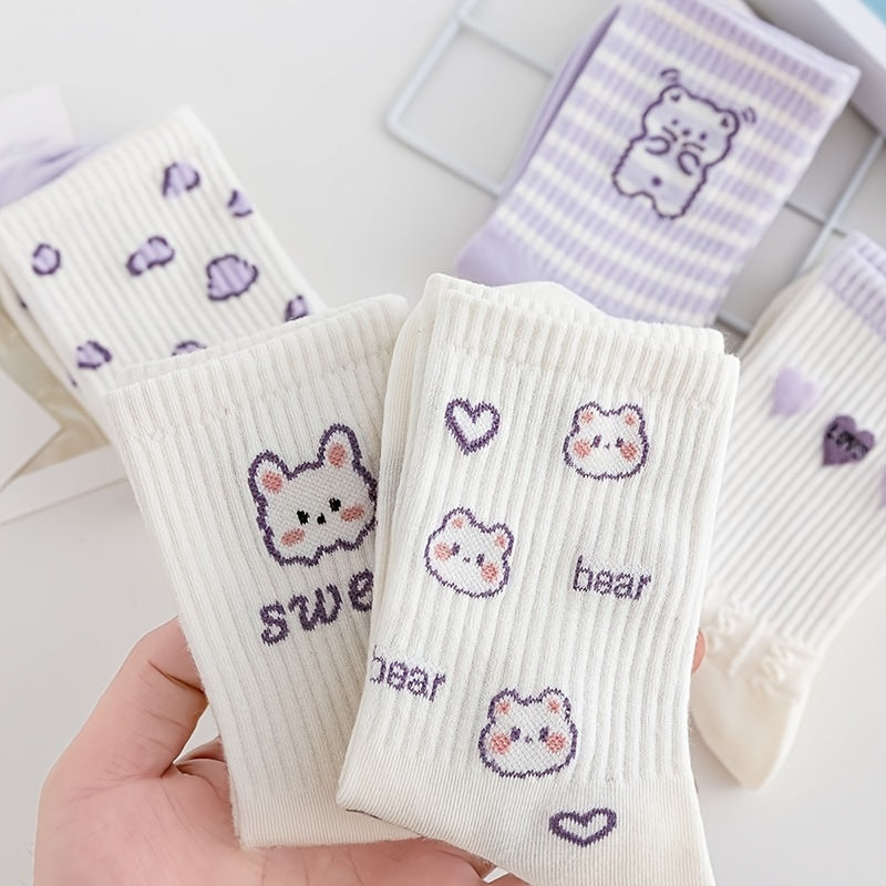 5pairs Girls Kids Rabbit Bear Socks Breathable Comfy Socks