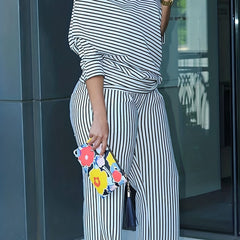 Plus Size Stripe One Shoulder Top & Pants Set