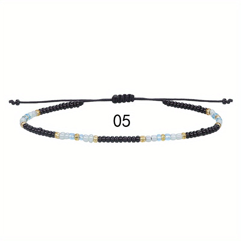 10pcs Colorful Rice Beads Anklet Set Boho Style Bracelet for Women