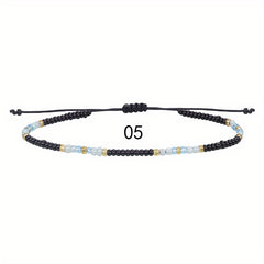 10pcs Colorful Rice Beads Anklet Set Boho Style Bracelet for Women