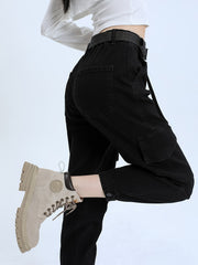 Cargo Pants Elastic Waist Cropped Jogger Pants Women's Denim Jeans