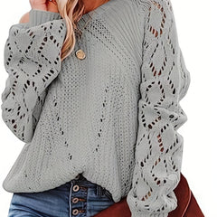 Casual Sweater Women's Eyelet Embroidered Lantern Sleeve