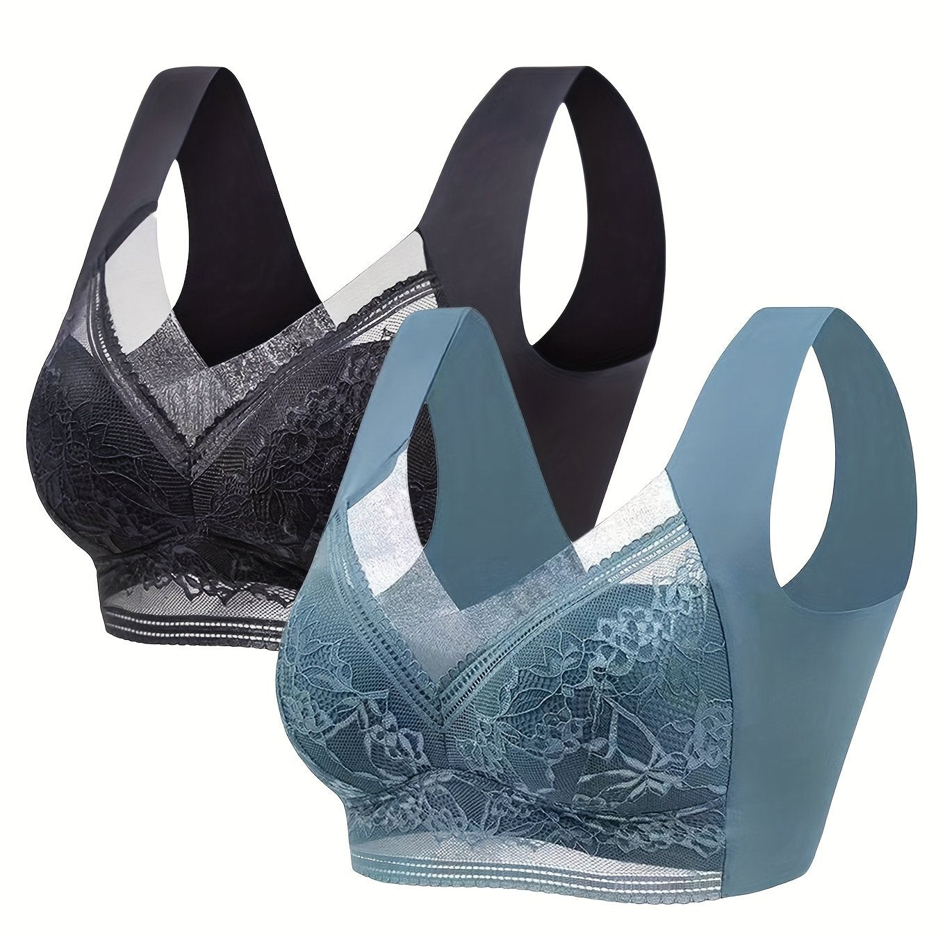 2pcs Lace Wireless Full Coverage Bras Women's Lingerie