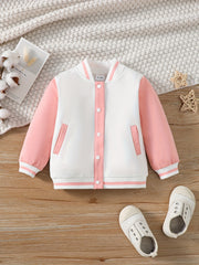 Baby Girls Casual Baseball Coat Long Sleeve Buckle Jacket For Sports