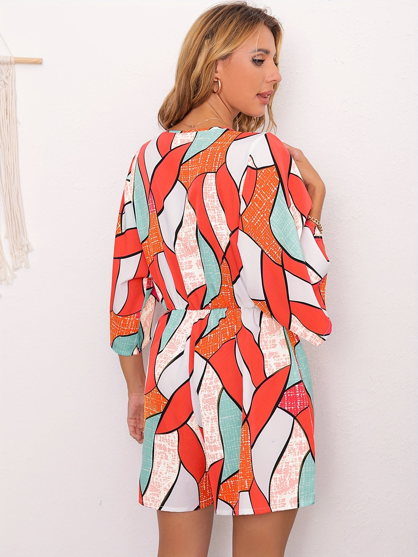 Boho 3/4 Sleeve Romper Jumpsuit with Drawstring - Summer Women's Clothing