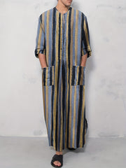 Men's Muslim Long Sleeve Striped Robes - Summer Style in the Middle East