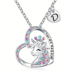 Cartoon Heart Unicorn Pendant Necklace Gift For Girls