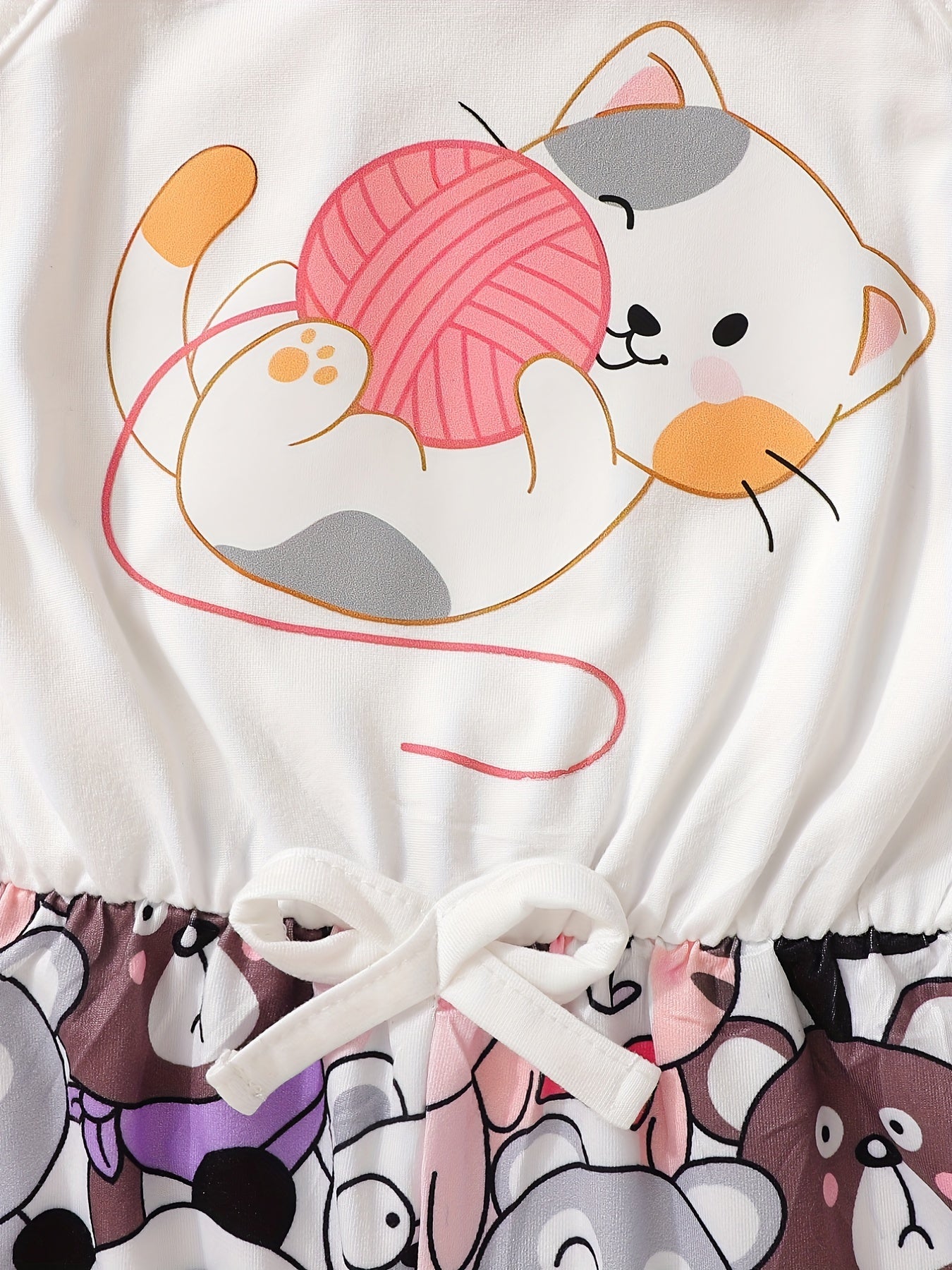 Toddler Girls Cat Graphic Bow Front Cami Romper Summer Clothes