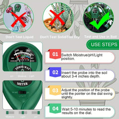 3-in-1 Soil PH Meter Moisture Light pH Tester Gardening Tool Kits For Plant Care