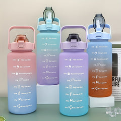 2000ml Water Bottle with Time Marker and Straw