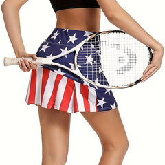 Sporty Skort Women's Plus Star & Stripe Print High Rise Tennis Skort