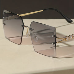 Oversized Rimless Sunglasses Summer Gradient Faux Pearl UV400 Sunnies
