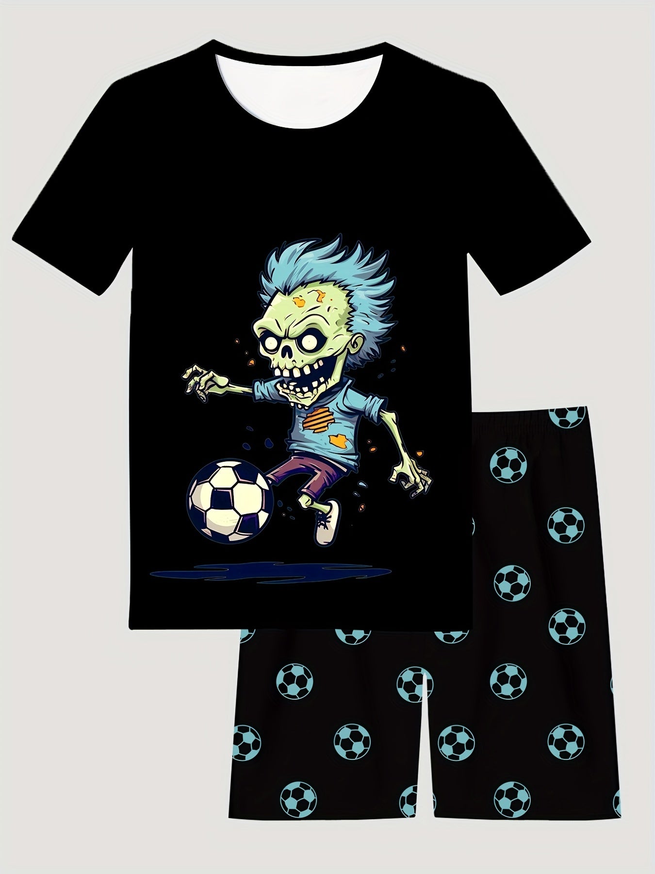 Kid's 2pcs Halloween Pajama Set Cartoon Print T shirt & Shorts