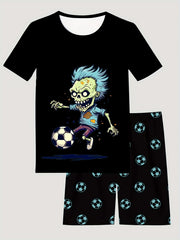 Kid's 2pcs Halloween Pajama Set Cartoon Print T shirt & Shorts