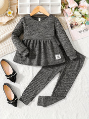 Girls 2pcs Ruffle Top & Elastic Waist Pants Set