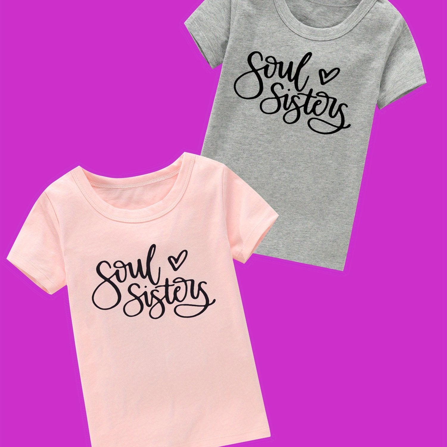 2pcs Girls 100 Cotton SOUL SISTERS Print Short Sleeve T shirt Set