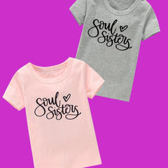 2pcs Girls 100 Cotton SOUL SISTERS Print Short Sleeve T shirt Set