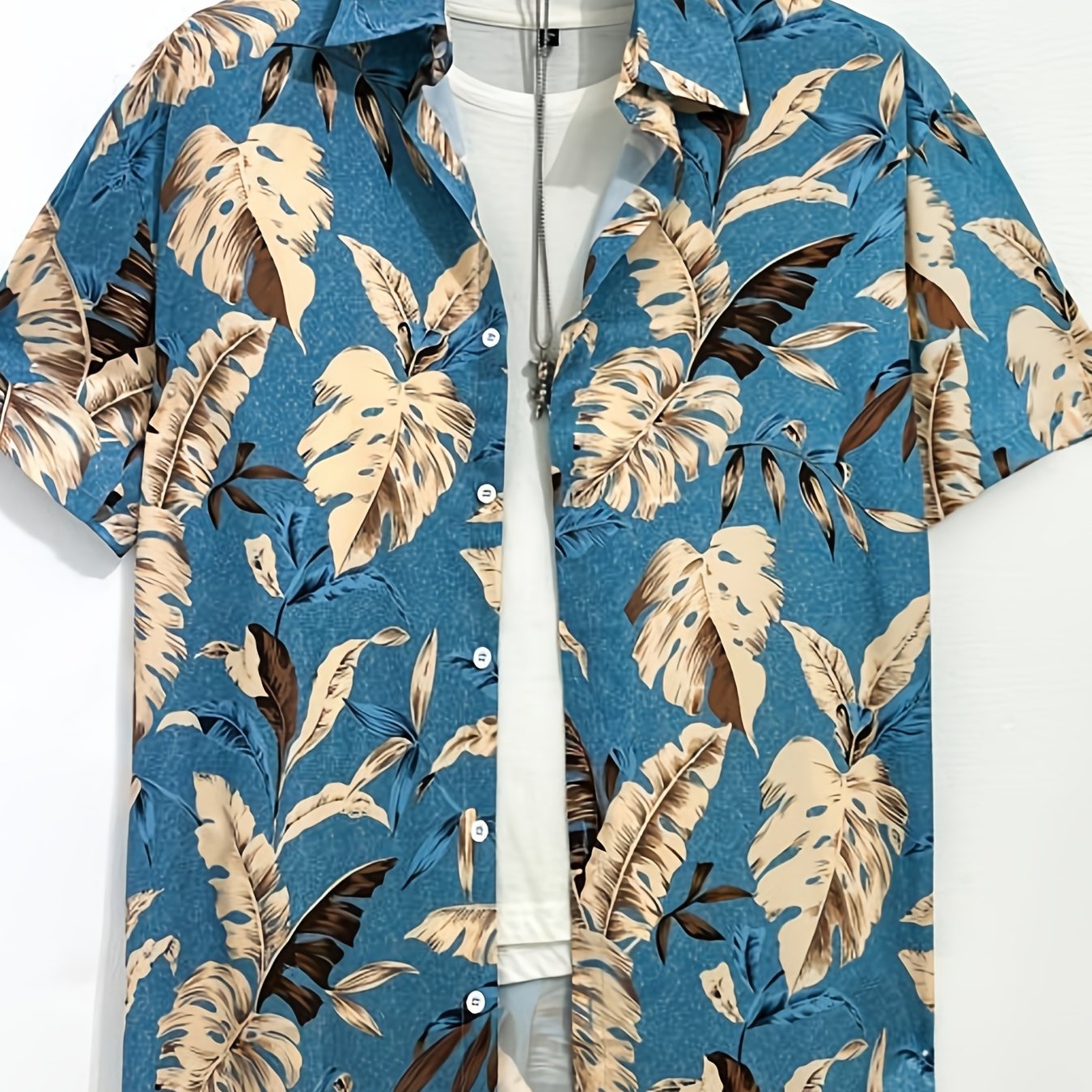 Hawaii Tropical Leaf Graphic Print Men's Casual Top Shirt
