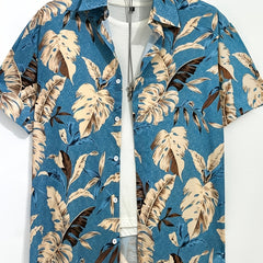 Hawaii Tropical Leaf Graphic Print Men's Casual Top Shirt