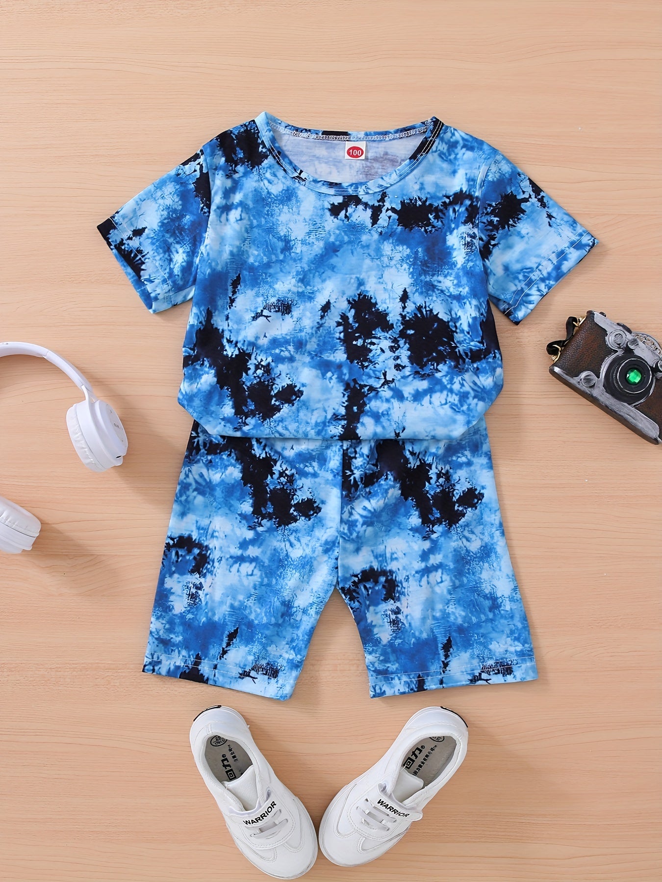 Tie Dye Full Body Print T-shirt & Shorts Set for Boys