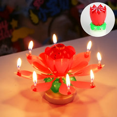 Double Layer Rotating Lotus Candle Birthday Cake Candle