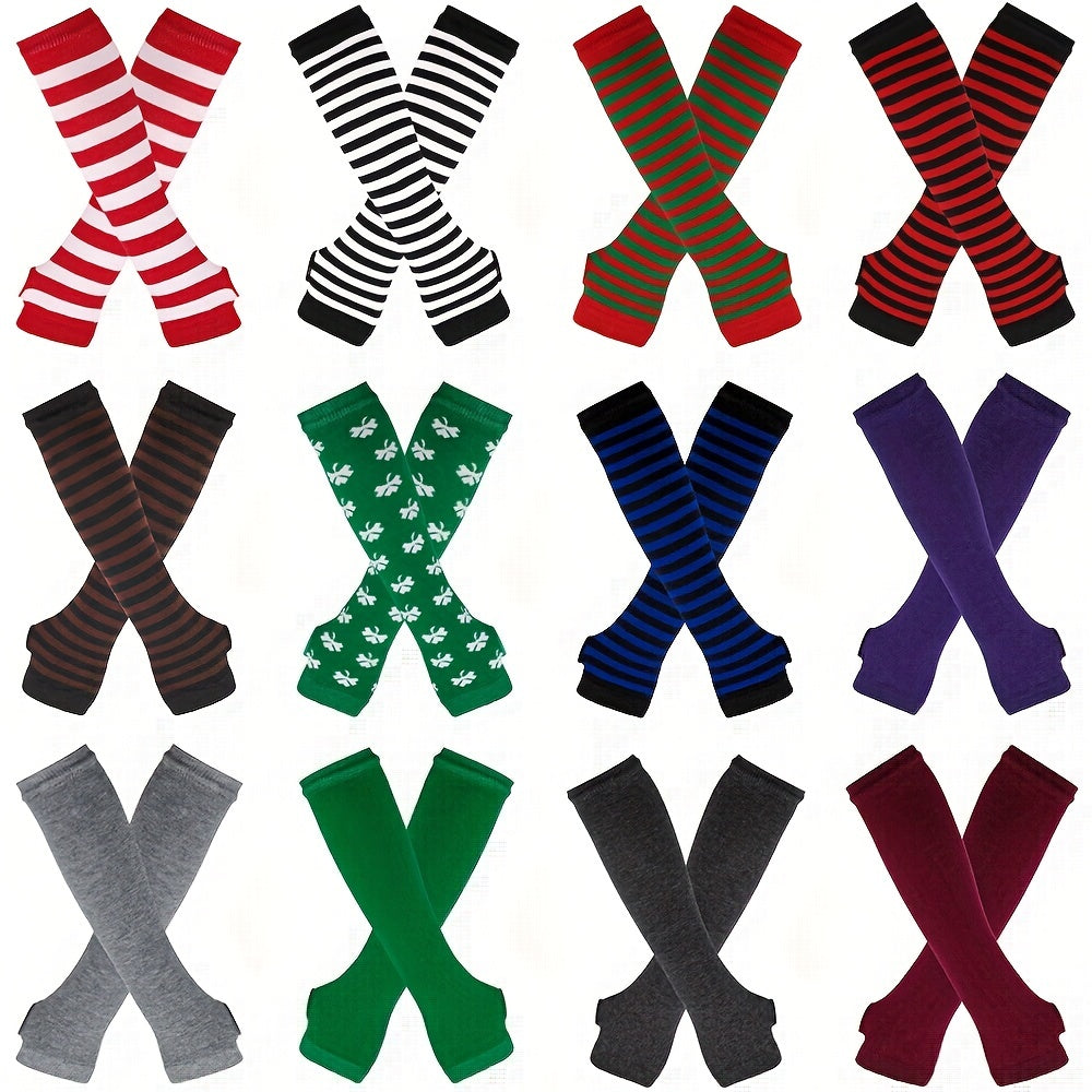 Y2K Striped Fingerless Long Glove Candy Party COSPLAY Wrist Cover Sleeves