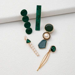 Vintage Green Hair Clip Faux Pearl Rhinestone Acrylic Hair Accessories