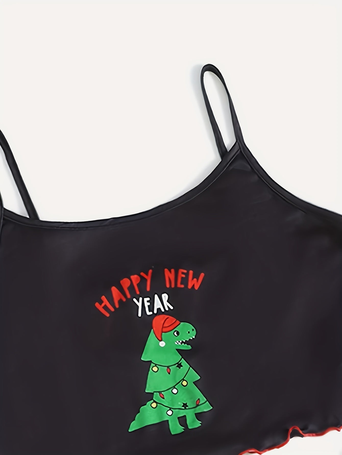 Christmas Print Pajama Set Crew Neck Cami Top & Shorts & Plaid Pants