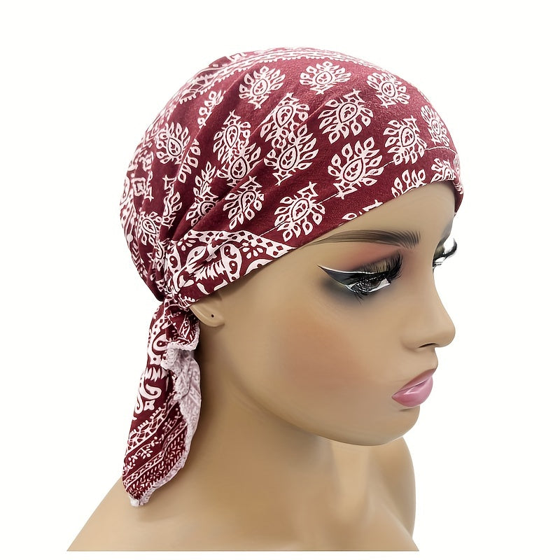 Boho Floral Print Turban Cap Vintage Solid Head Scarf Beanie Soft Elastic