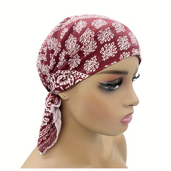 Boho Floral Print Turban Cap Vintage Solid Head Scarf Beanie Soft Elastic