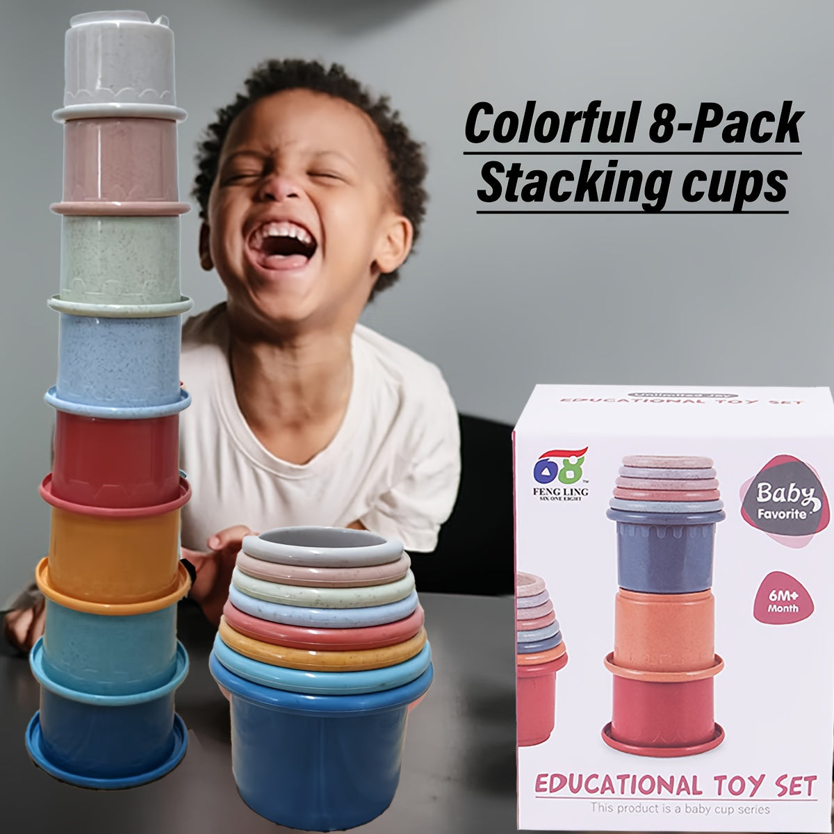 Educational Stacking Toy Set with Animal Relief Patterns
