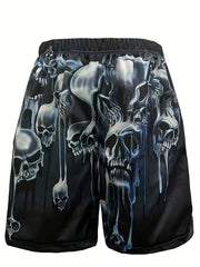 Halloween Skull Pattern Men's Casual Stretch Shorts