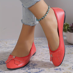 Women's Rhinestone & Bowknot Flat Shoes Slip On Faux Leather Shoes